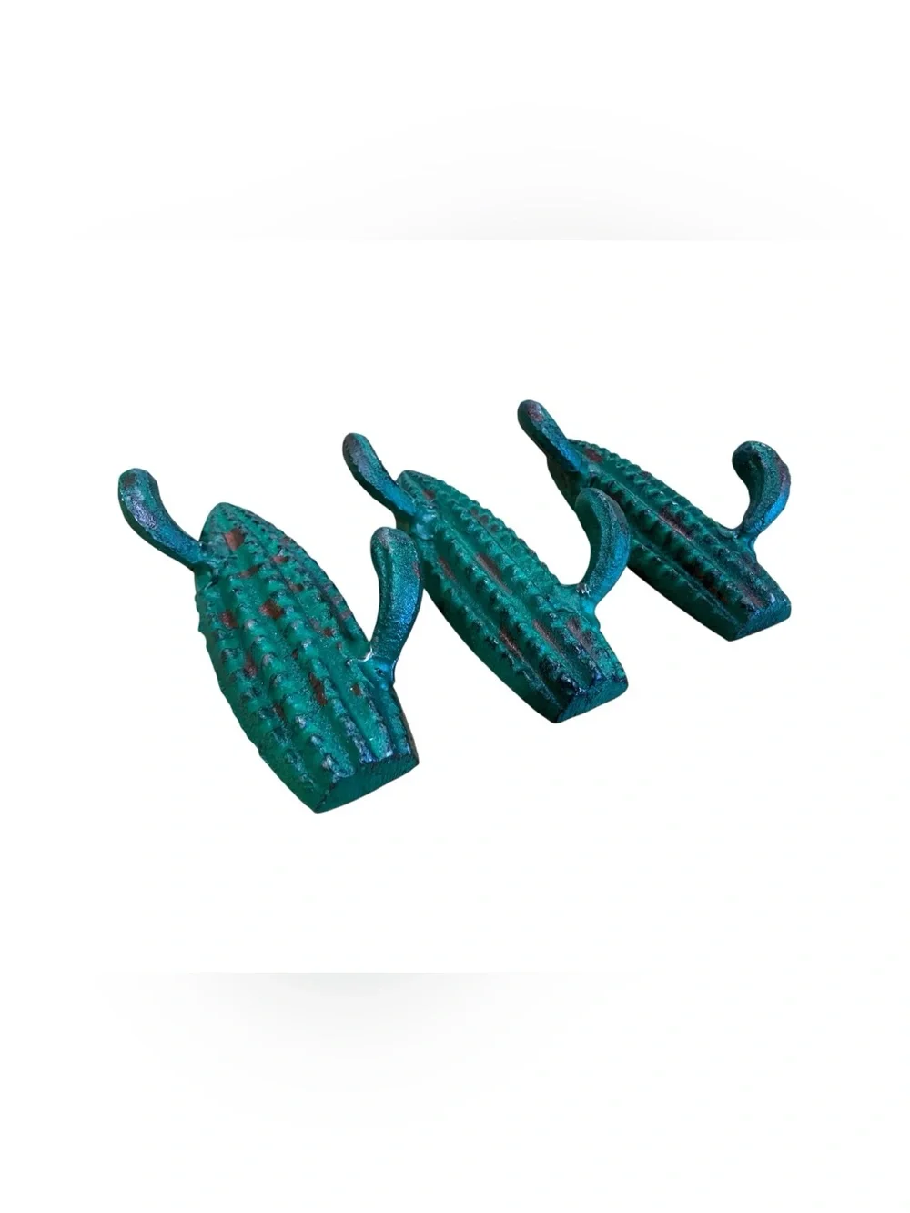 Green Cactus Wall Hooks Rustic Metal Home Wall Decor Set of 3